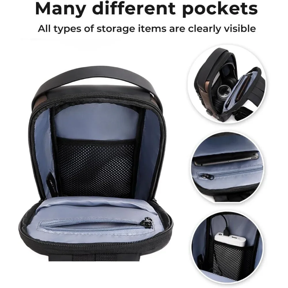 💫 Men Black PU Leather Crossbody Sling Anti-theft Chest Daily Shoulder Bag